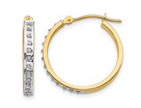 14K Yellow Gold Accent Diamond Round Hoop Earrings i(3/4 Inch)
